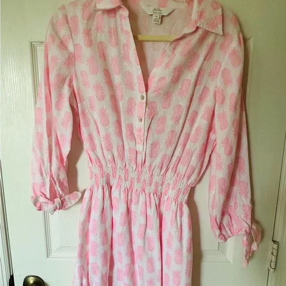 Lilly Pulitzer Pink Printed Linen Shirt Dress - Picture 2 of 10